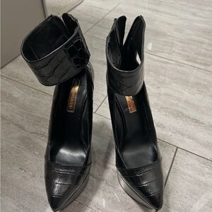 BCBGMaxAzria Black Croc-Embossed Heels